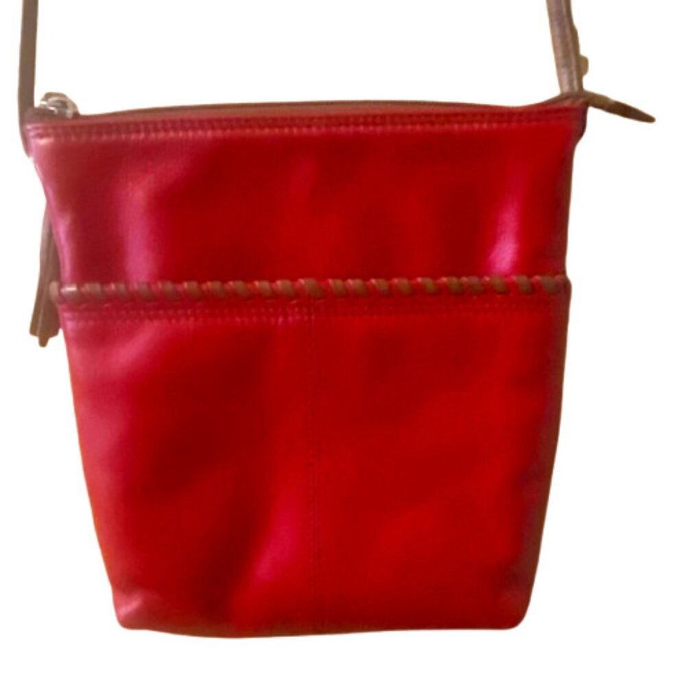 ili Leather Tassel Crossbody Bag Red Toffee Brown Trim